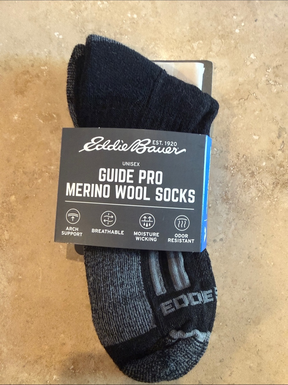 Eddie Bauer Black and Gray Guide Pro Merino Wool Mid Crew Socks